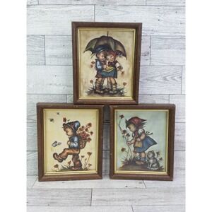 Vintage Evans Framed Wall Hummel Goebel Set of 3 Intercraft Kids Boys Girls